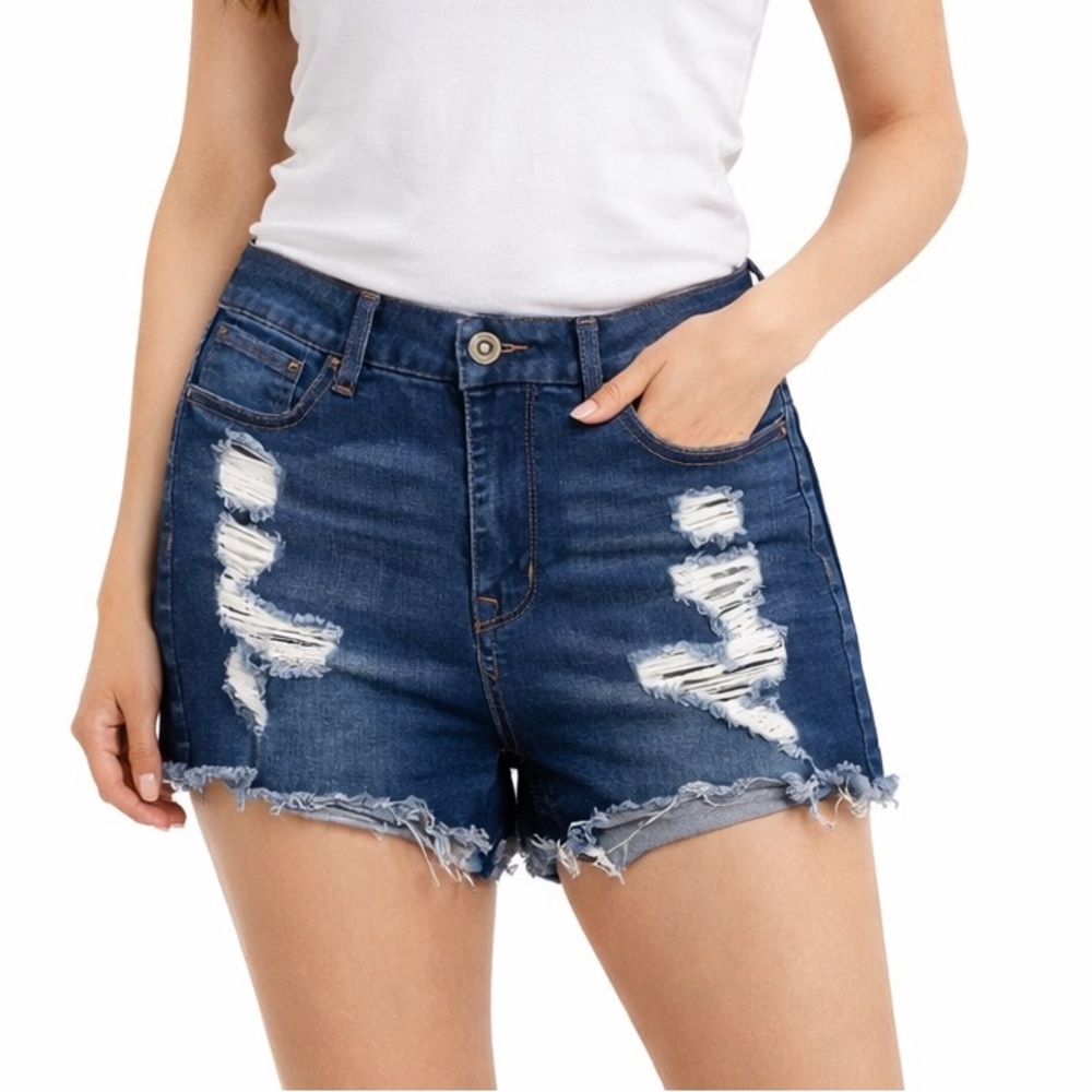 rue21‎ Women’s Curvy High-Rise Festival Denim Shorts Size 2 Distressed Cutoff